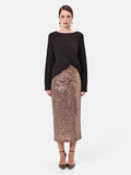 Gonna longuette in paillettes con drappeggio