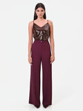 Pantalone palazzo bordeaux con bottone piatto in cadi