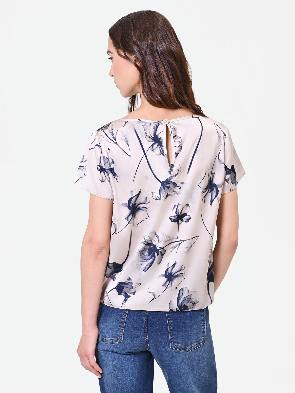 Blusa con stampa floreale blu navy