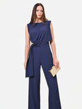 Tuta blu navy con pantalone palazzo e drappeggio