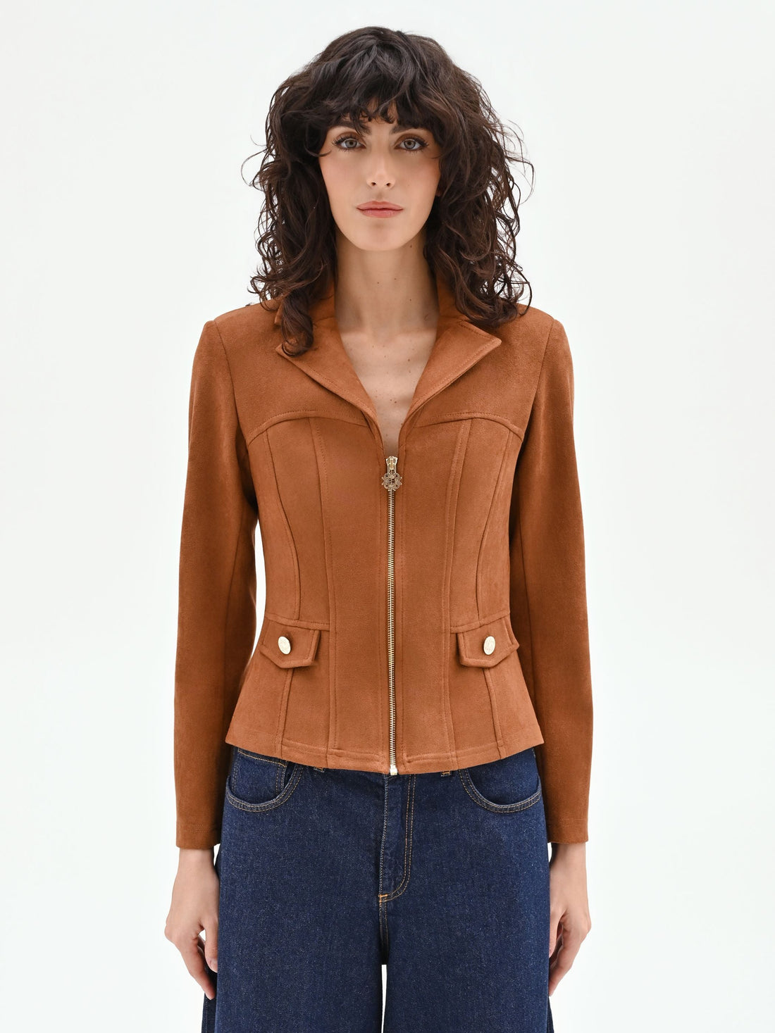 Giubbino cammello beige effetto camoscio