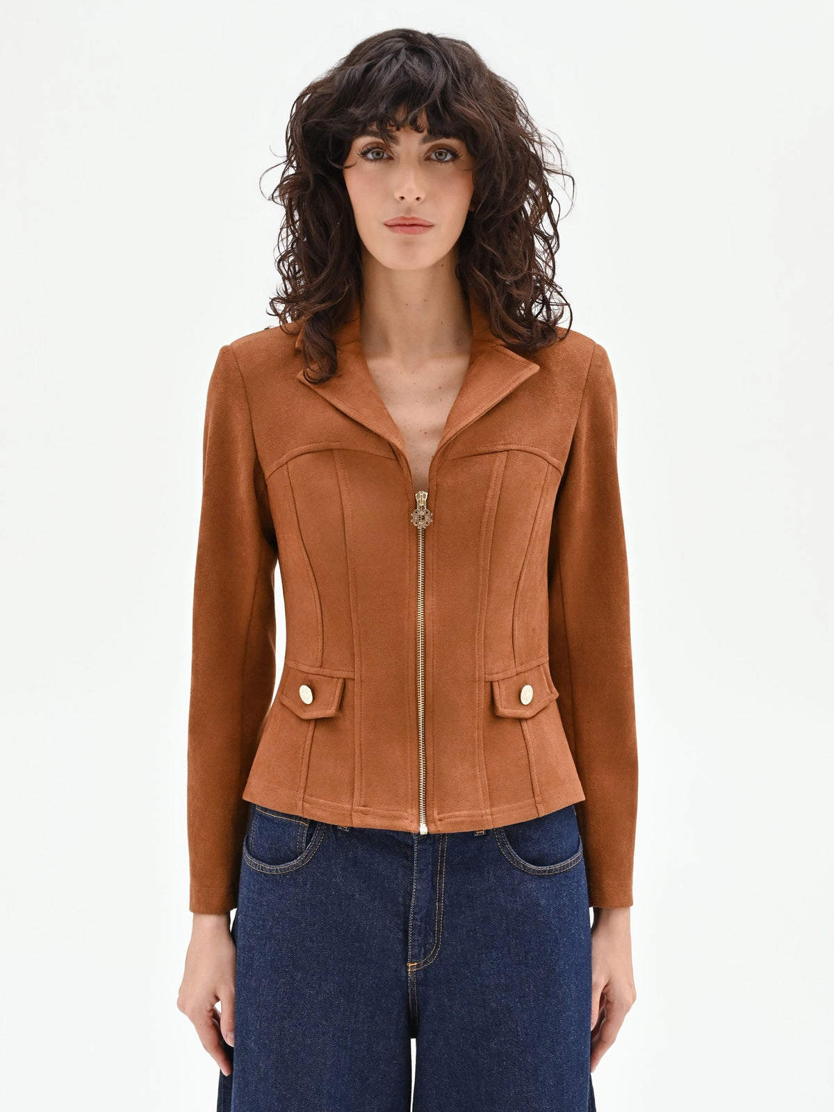 Giubbino cammello beige effetto camoscio
