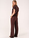 Pantaloni Marrone Cioccolato Ampi in Lino Cotone