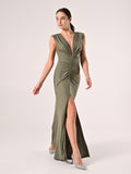 Abito Lungo Verde Militare con Glitter