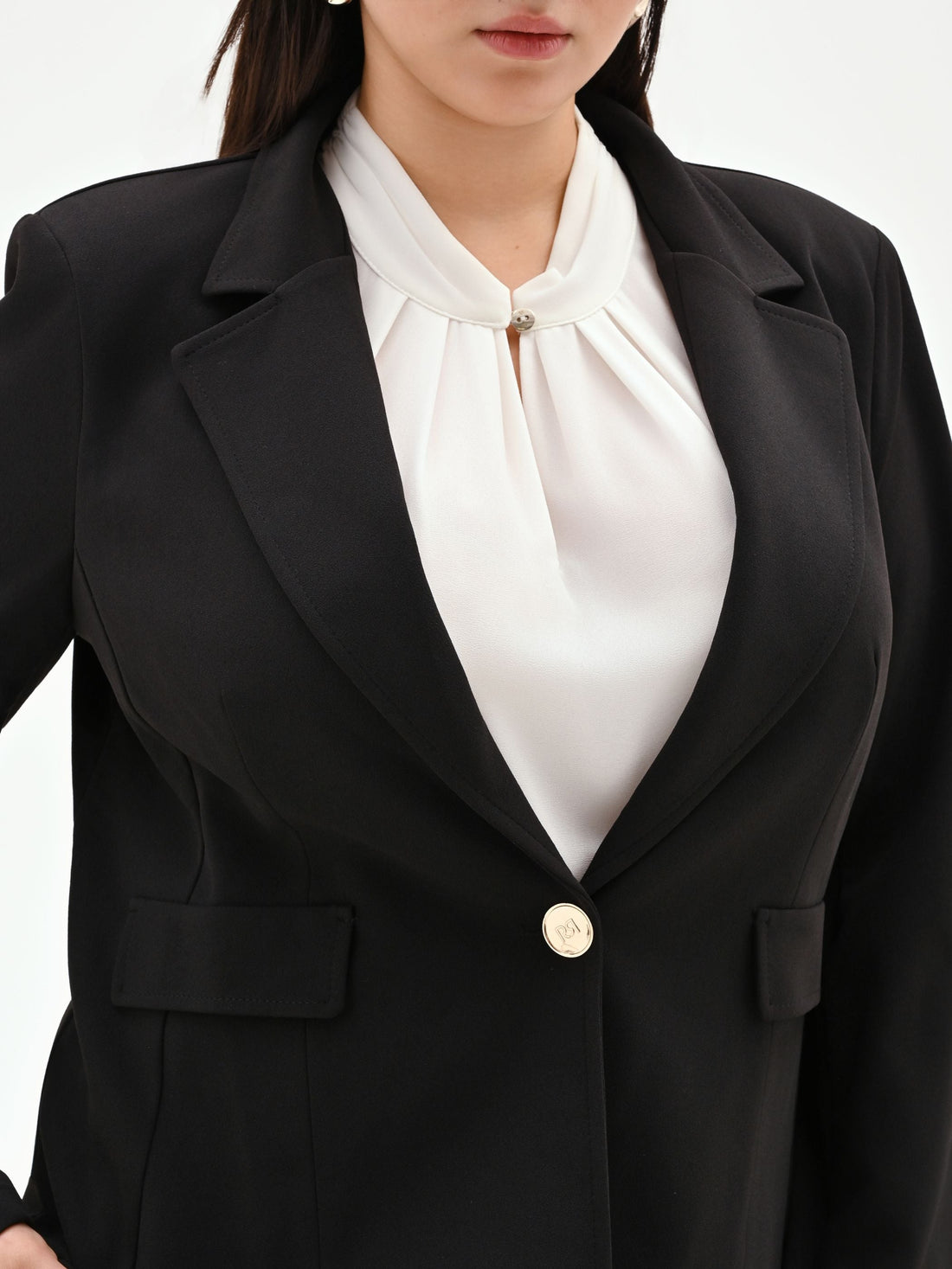 Blazer nero monopetto Curvy in scuba mano crepe