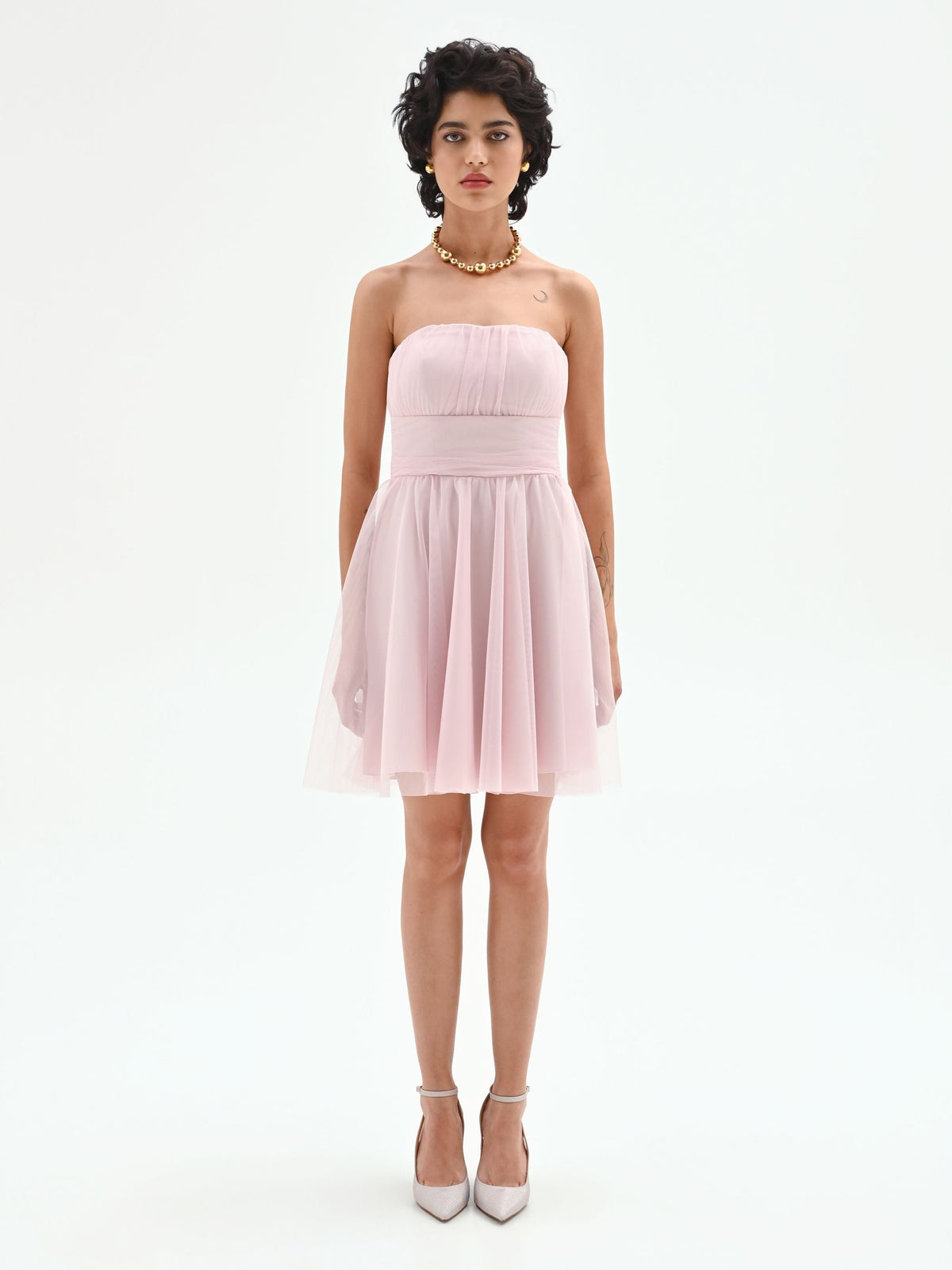 Abito corto in georgette rosa pastello