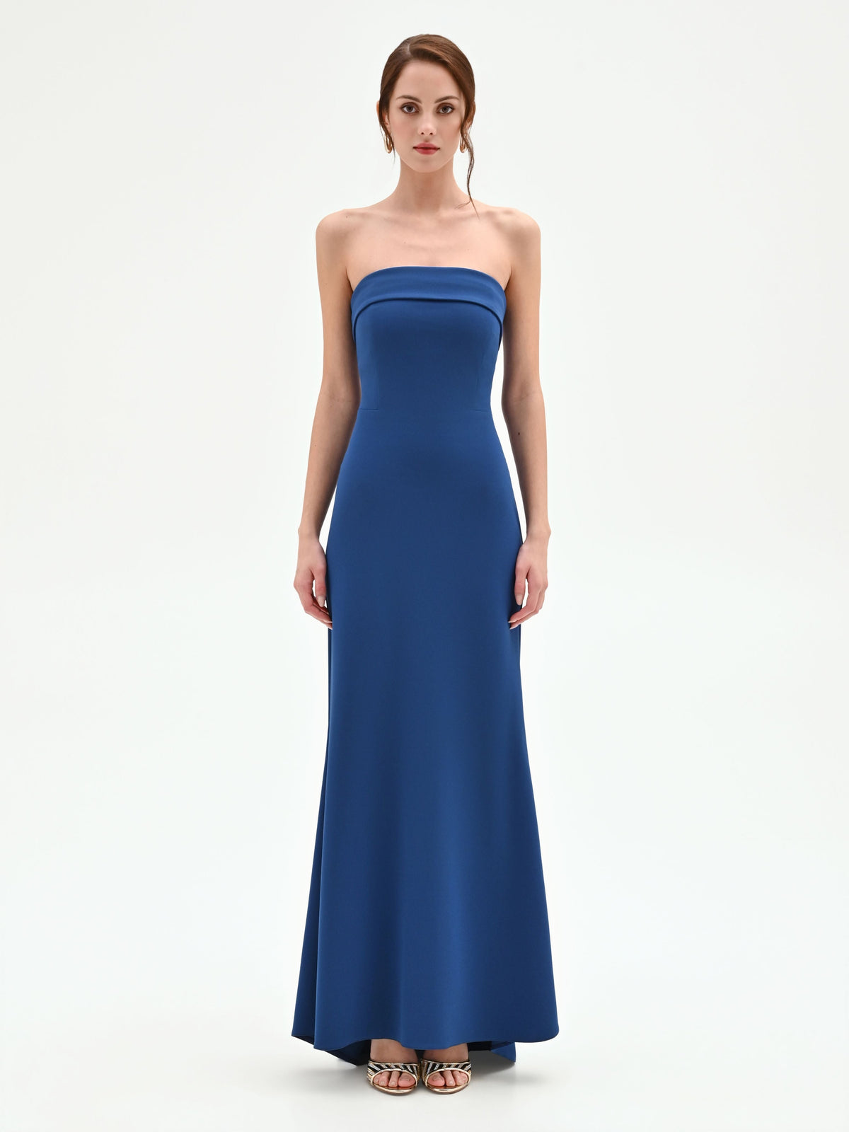 Abito lungo blu brillante con scollo a fascia