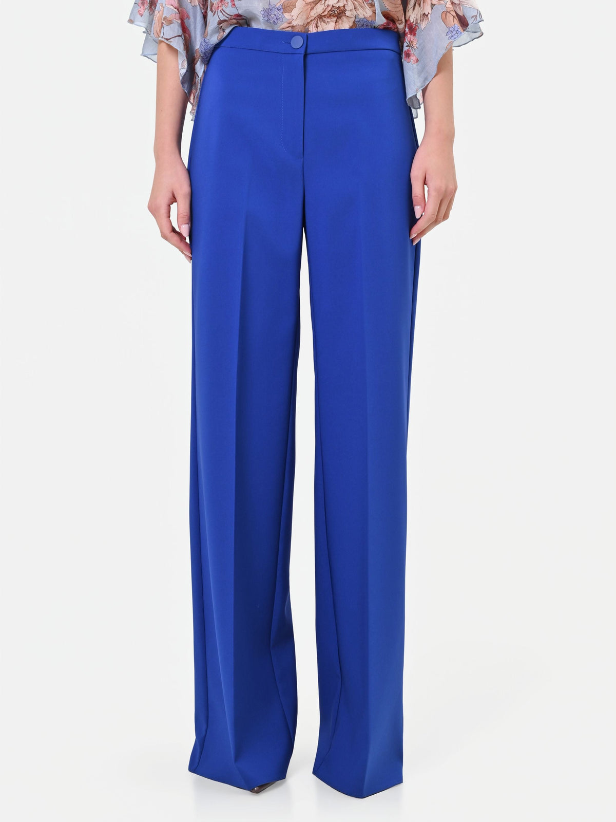 Pantalone a palazzo blu cina in tessuto tecnico