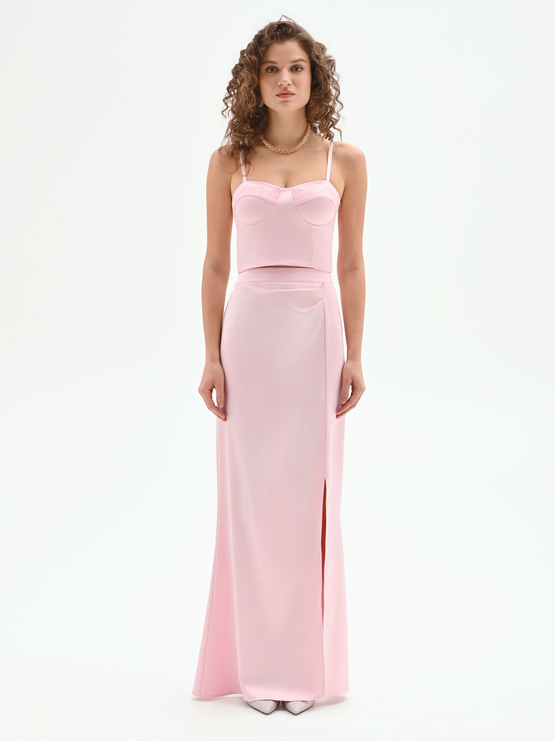 Top bustier rosa pastello con pizzo