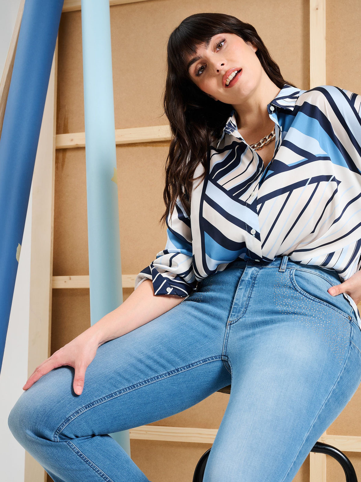Camicia Curvy Righe Azzurre