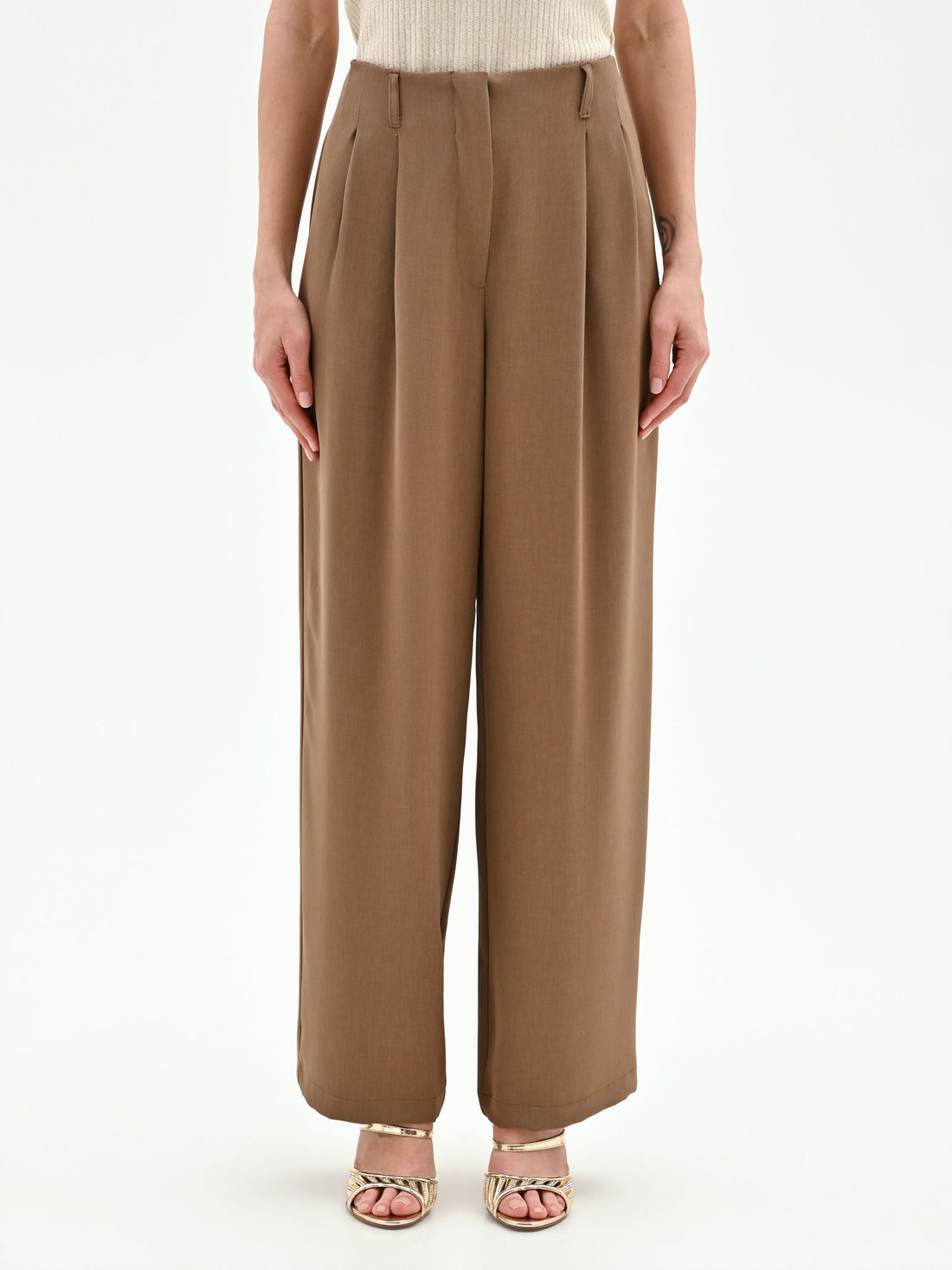 Pantalone a palazzo fango marrone in cadi