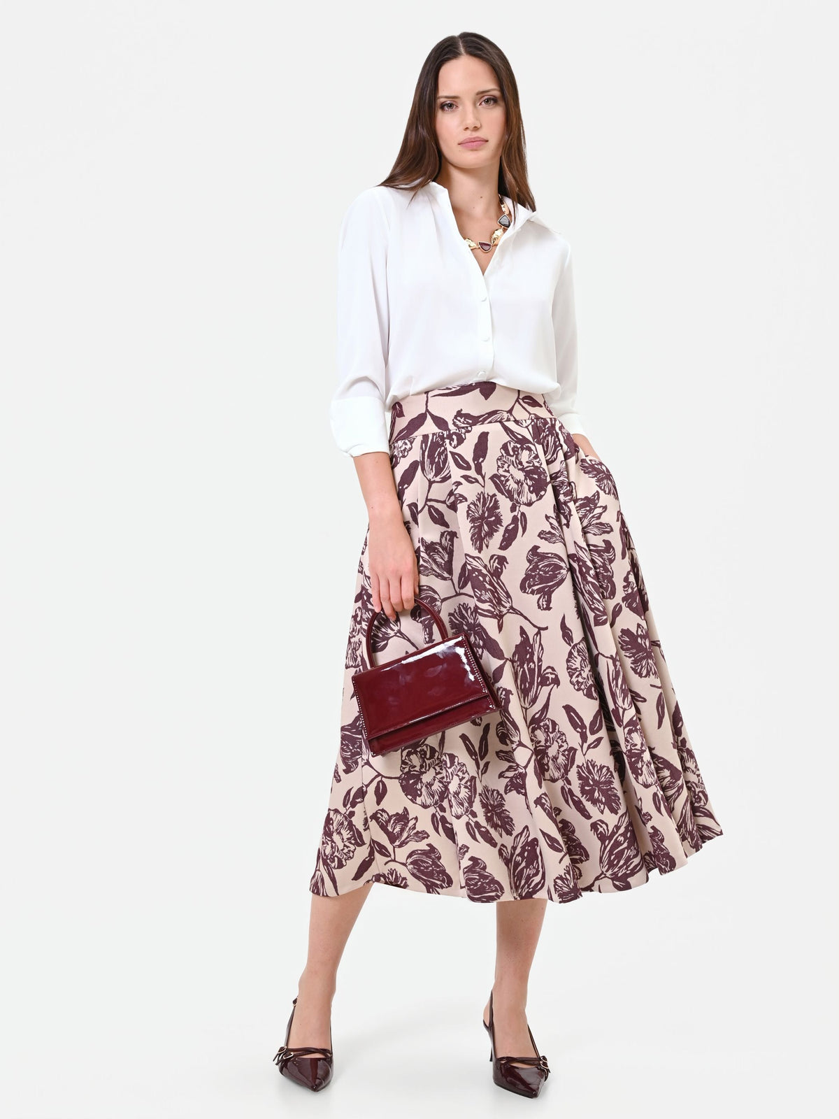 Gonna jacquard fantasia rosso bordeaux