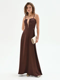 Abito lungo cioccolato con inserto in tulle