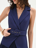 Abito midi blu navy con corpetto a gilet