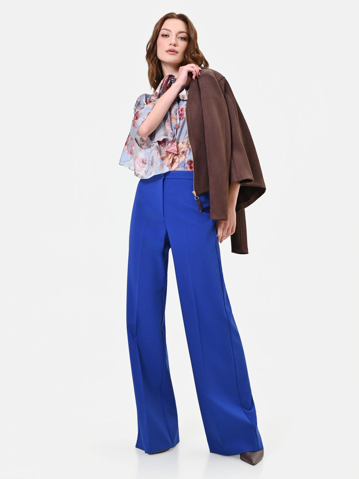 Pantalone a palazzo blu cina in tessuto tecnico