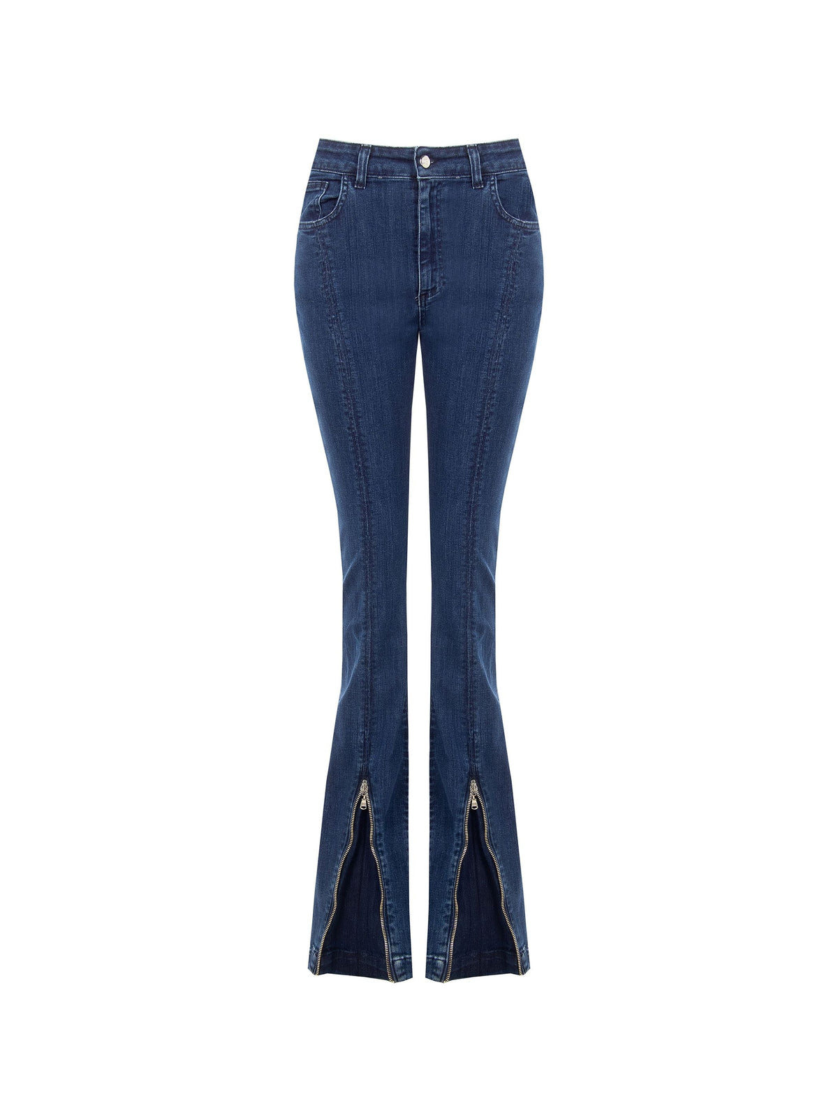 Pantaloni jeans blu con spacco frontale