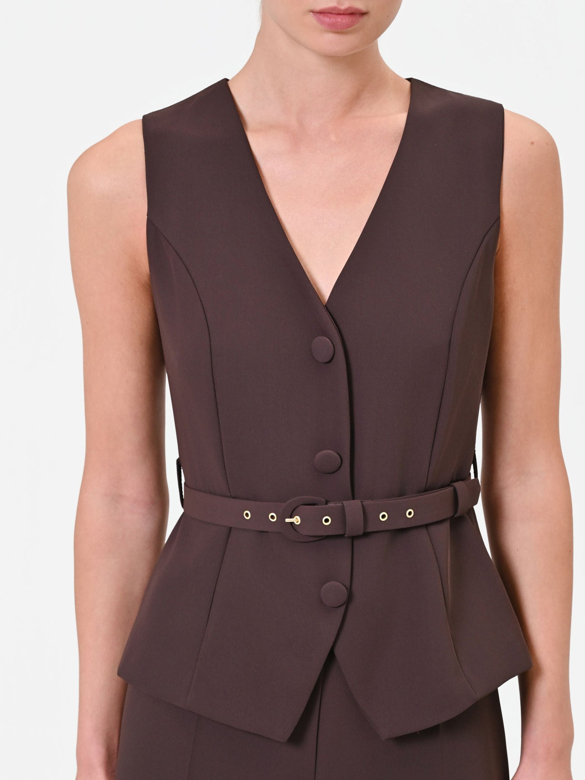 Tuta marrone in cadi effetto gilet con cintura