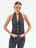 Gilet gessato blu con scollo all'americana