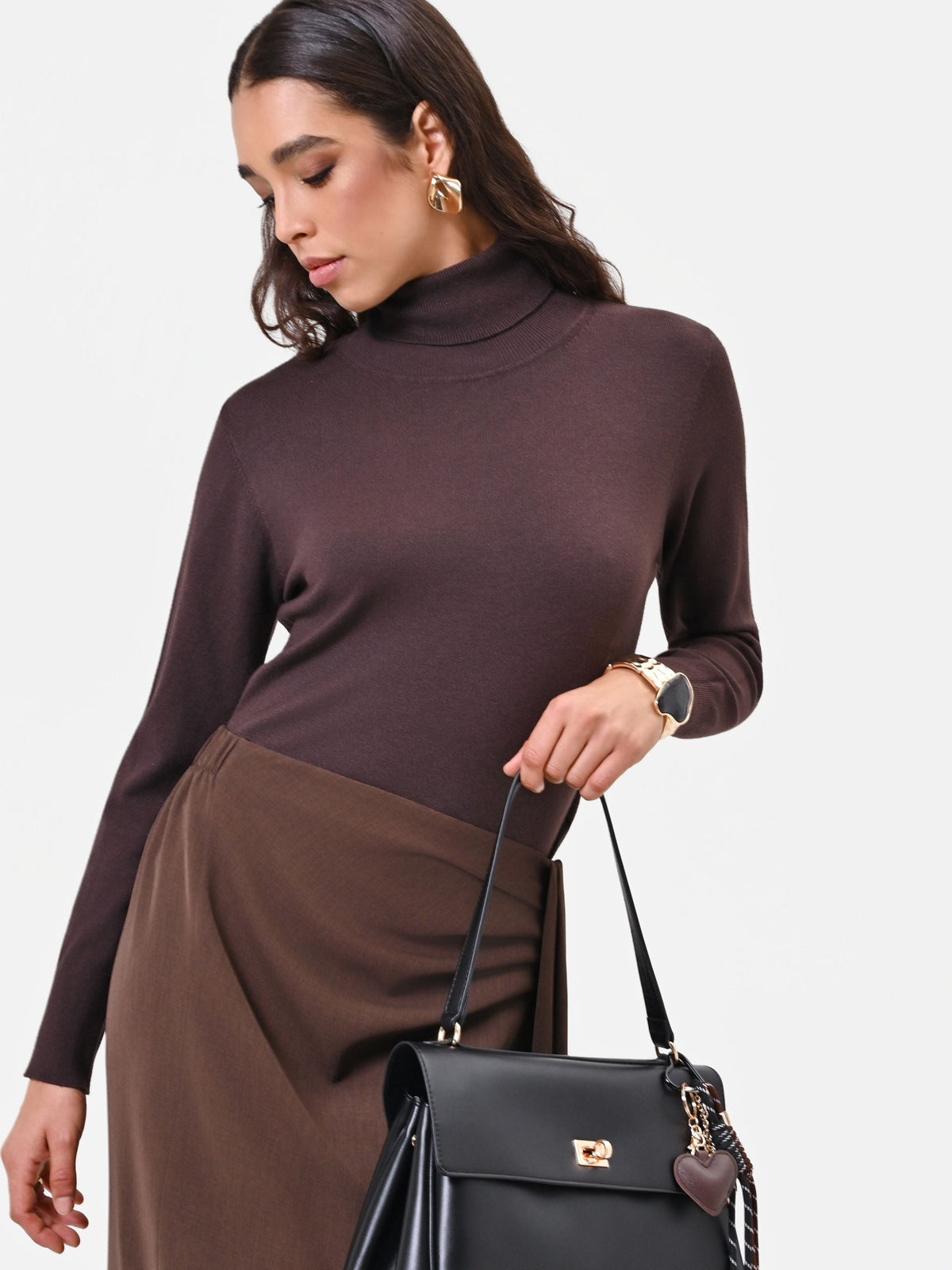 Maglia a dolcevita in viscosa marrone moro