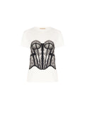 T-shirt panna con stampa bustier a rilievo