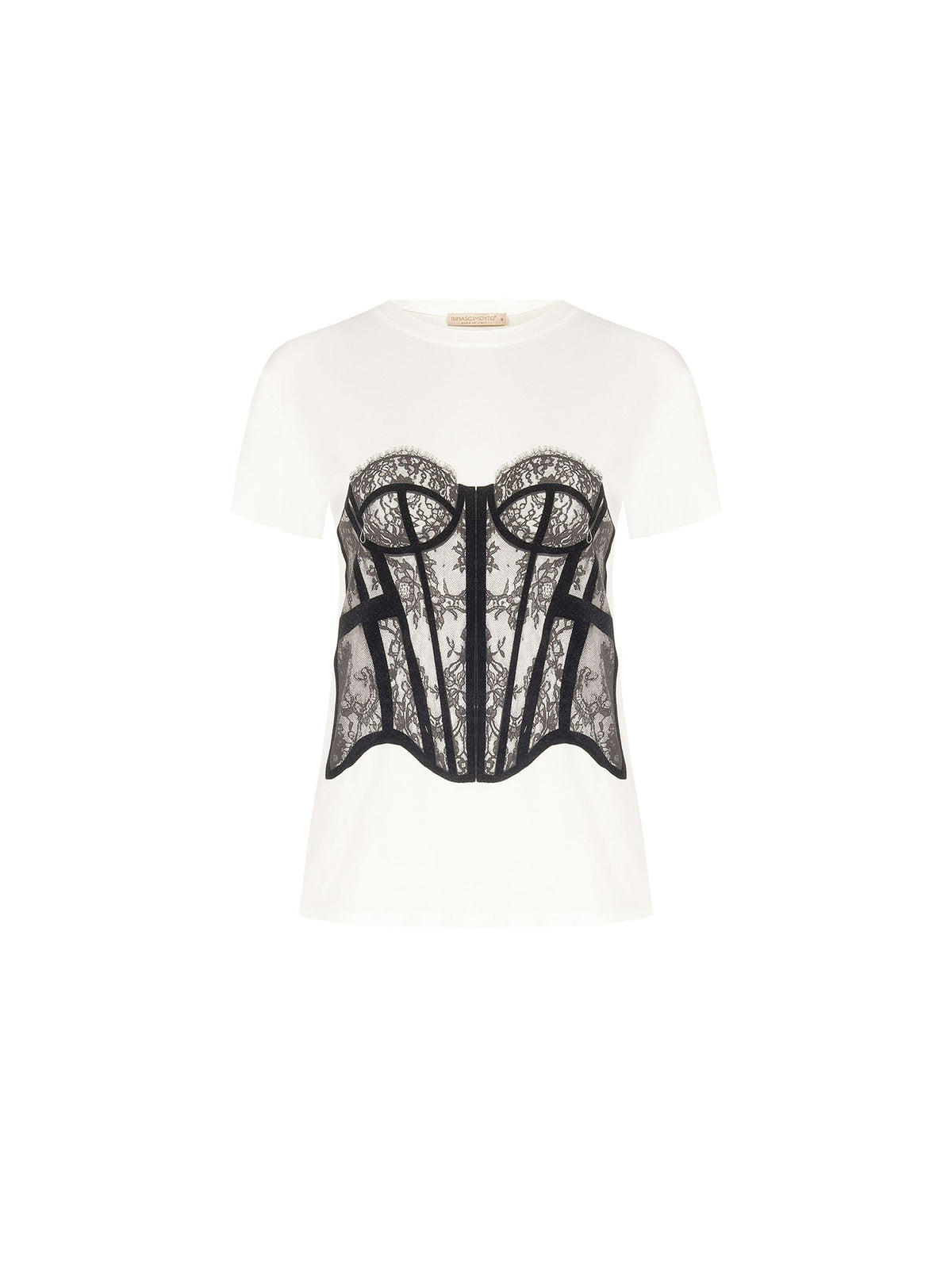 T-shirt panna con stampa bustier a rilievo