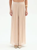 Pantalone a palazzo beige chiaro in raso cangiante