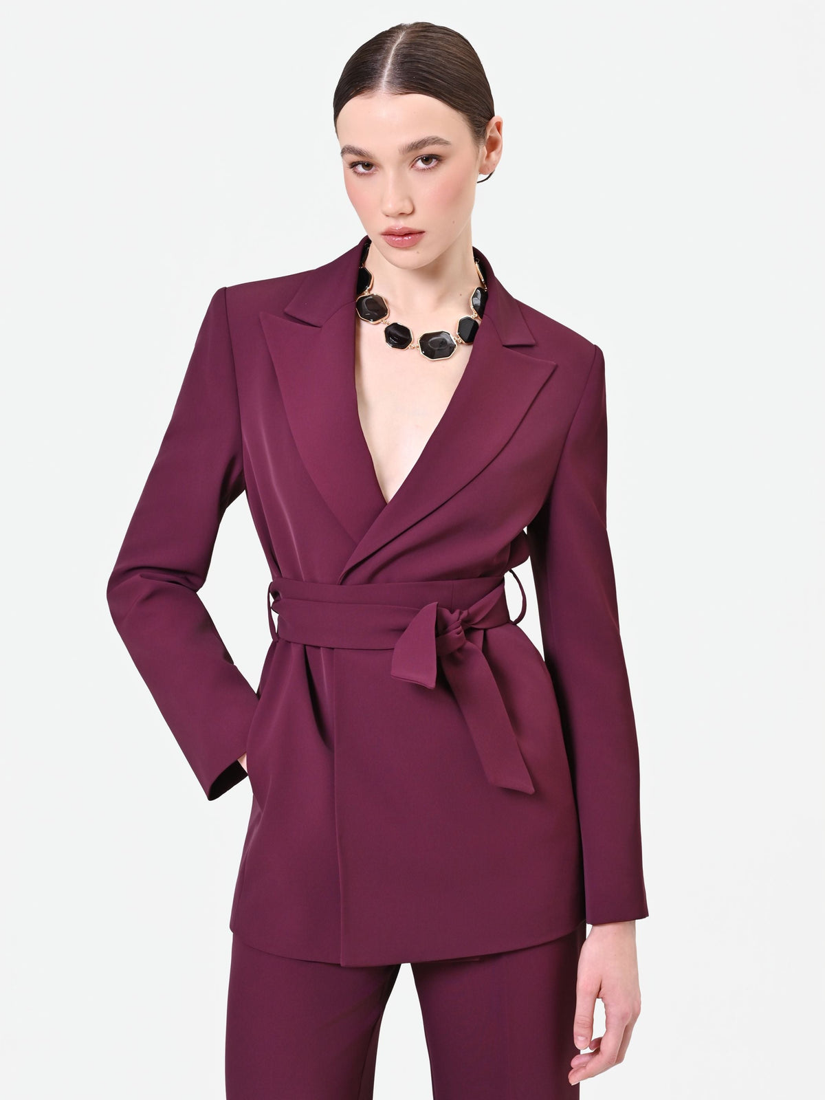 Giacca blazer bordeaux con cintura