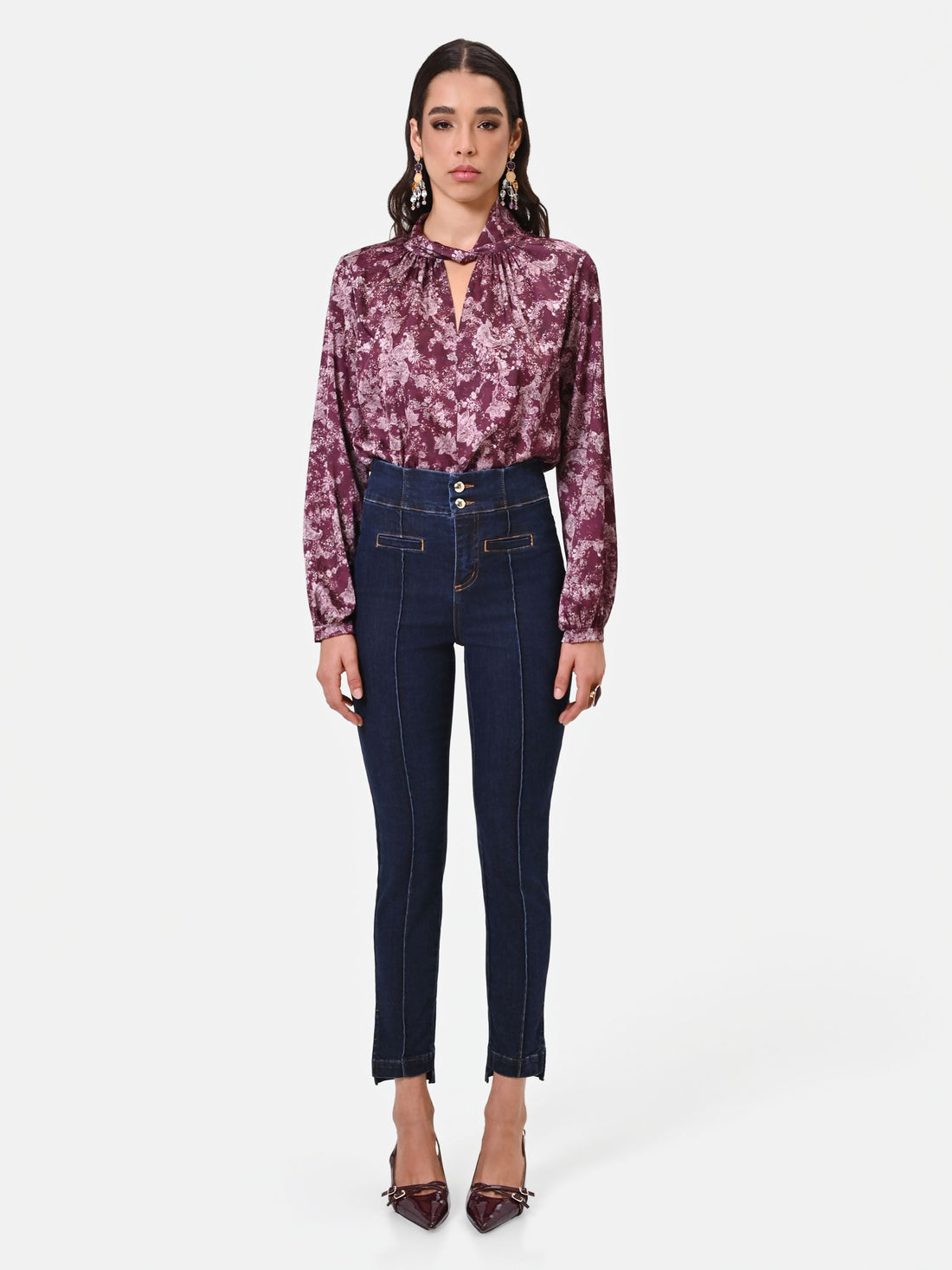 Jeans blu navy con vita a bustino