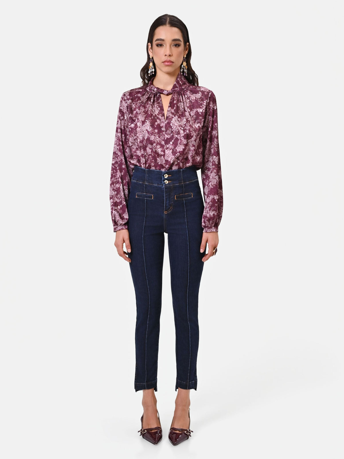 Jeans blu navy con vita a bustino