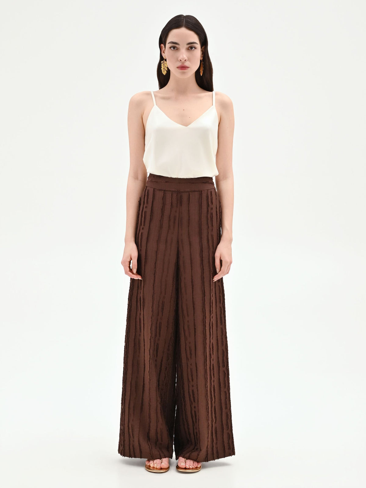 Pantalone a palazzo cioccolato in jacquard