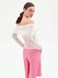 Blusa in pizzo panna bianco con spalle scoperte
