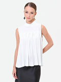 Top smanicato plissé panna bianco