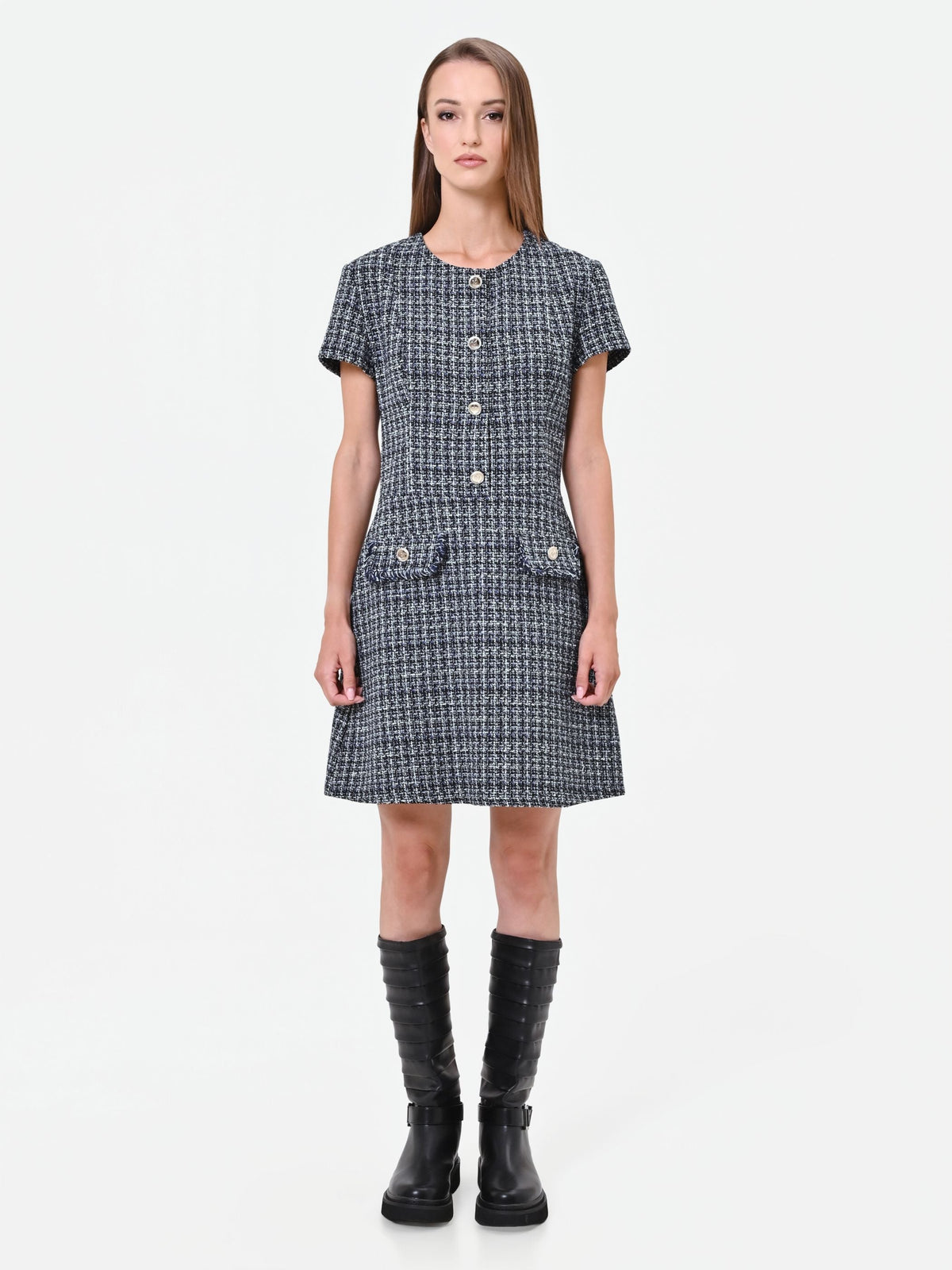 Abito corto in stuoia blu navy