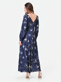 Abito lungo blu navy a fantasia floreale