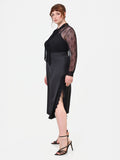 Gonna Midi Curvy in Raso con Inserti in Pizzo