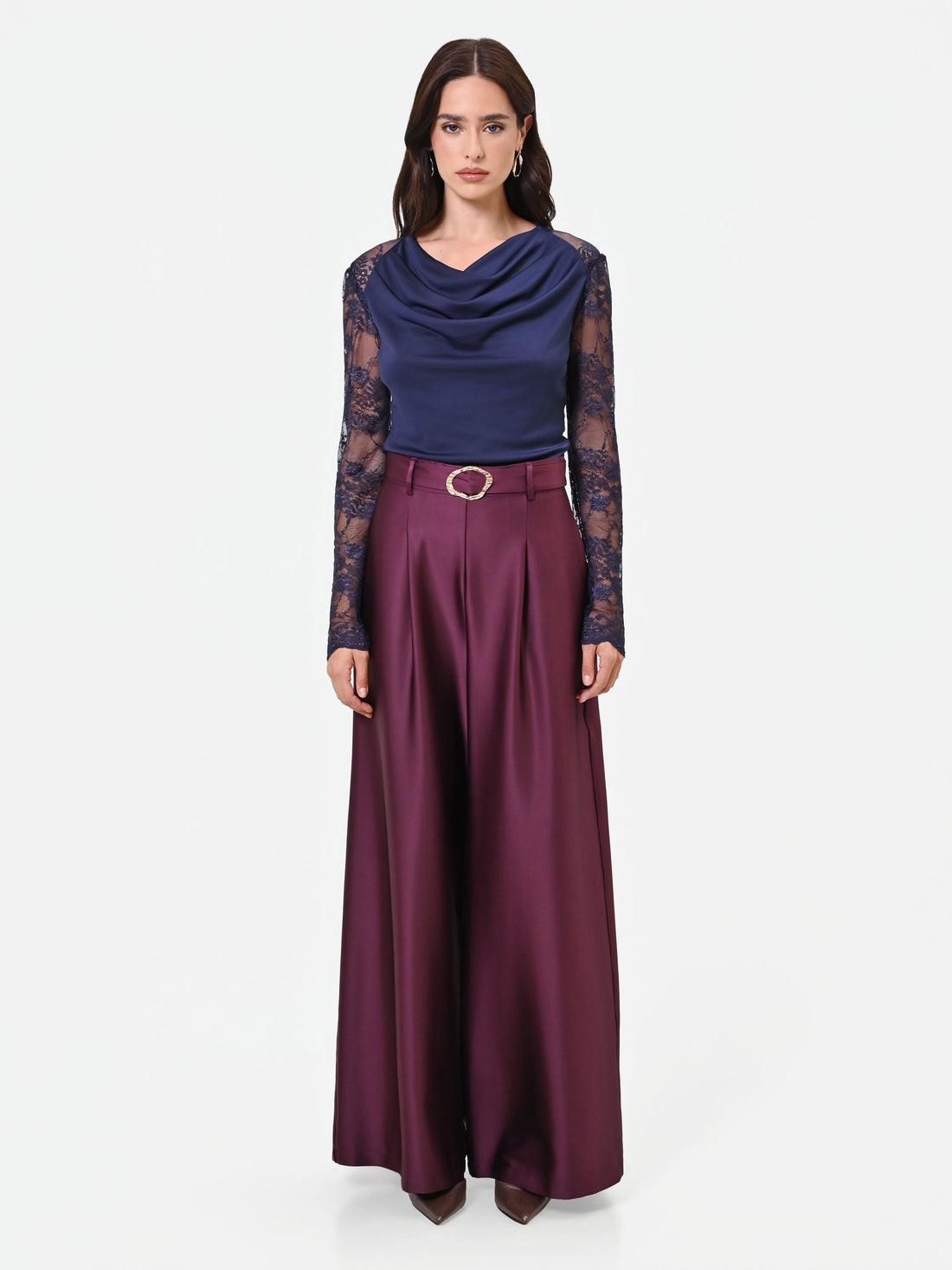 Pantalone palazzo bordeaux in raso