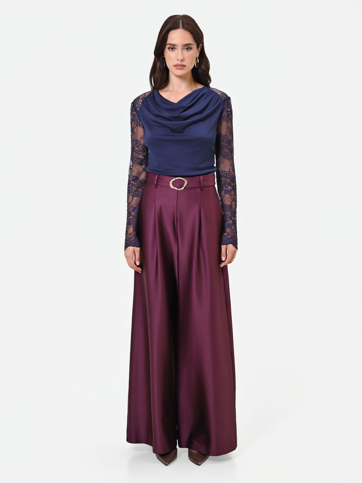 Pantalone palazzo bordeaux in raso