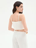 Top cropped bianco con scollo a cuore