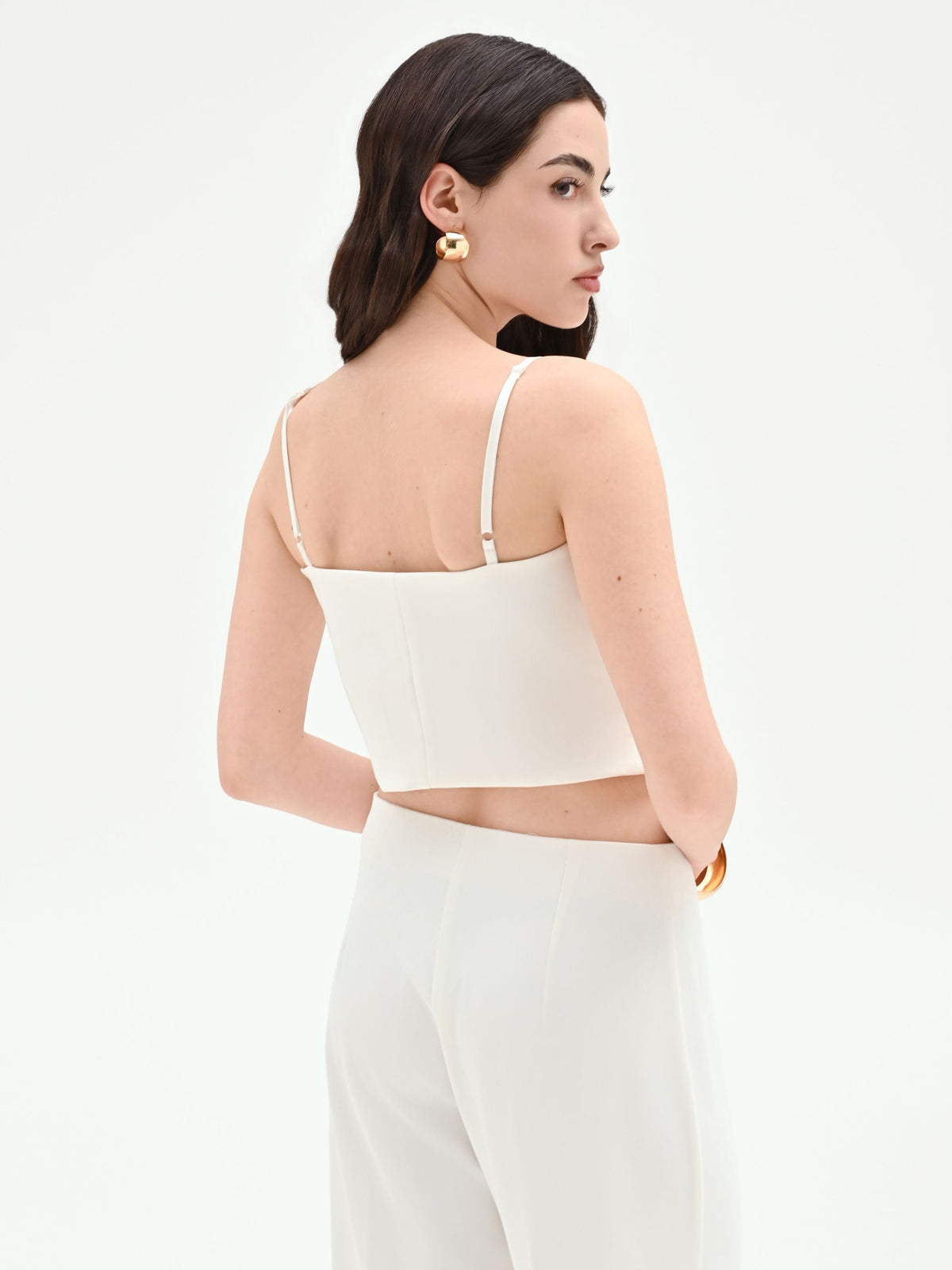 Top cropped bianco con scollo a cuore