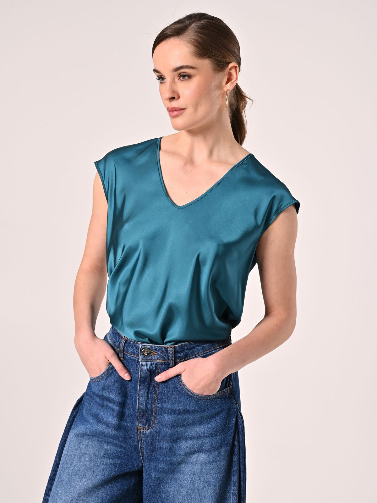 Blusa in Raso Verde Reale