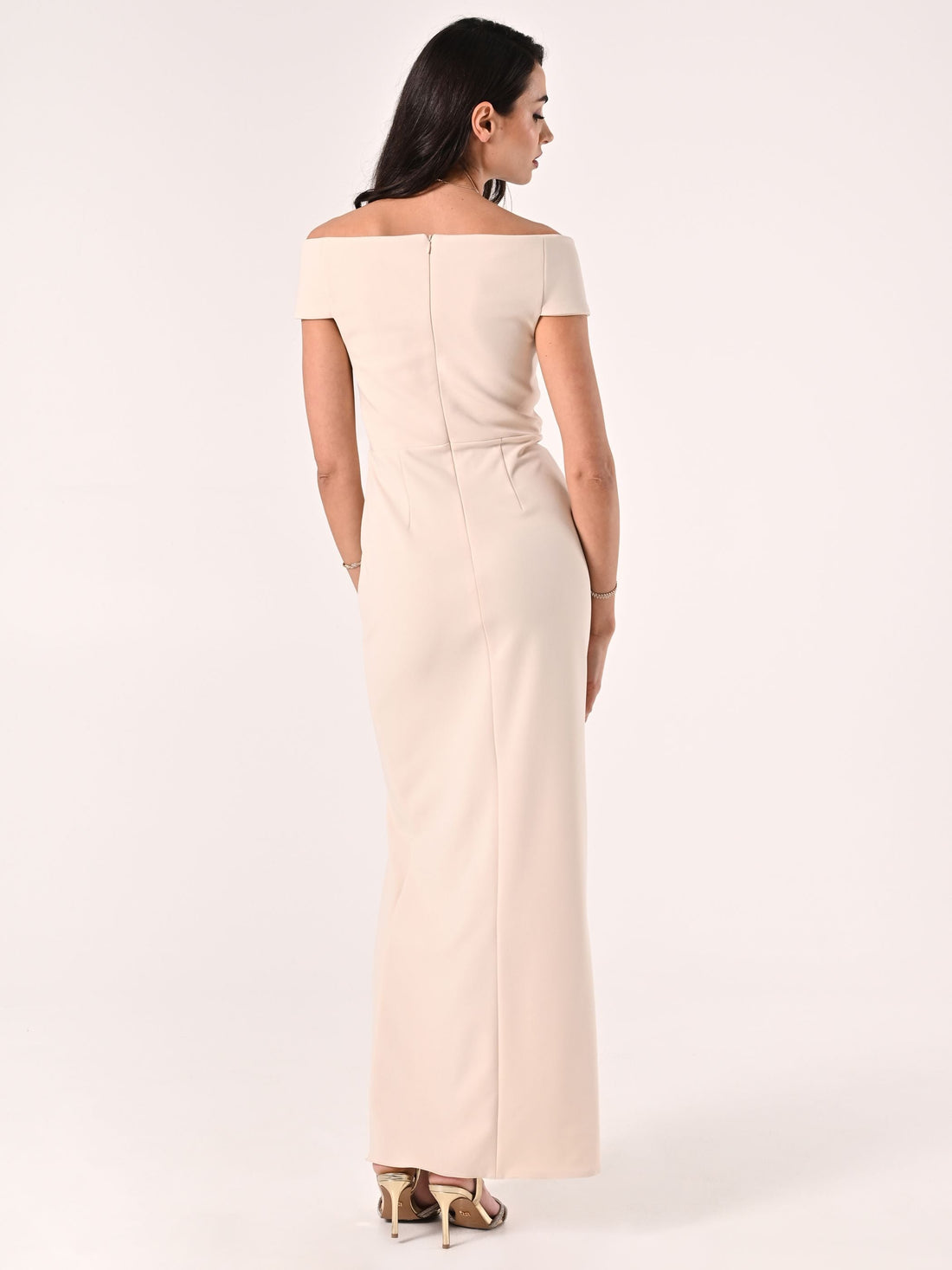 Abito Lungo Beige Chiaro in scuba Mano Crepe