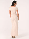 Abito Lungo Beige Chiaro in scuba Mano Crepe