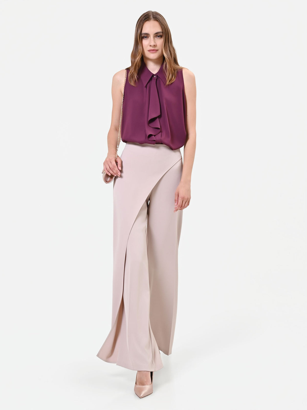 Pantalone asimmetrico fluido tortora beige
