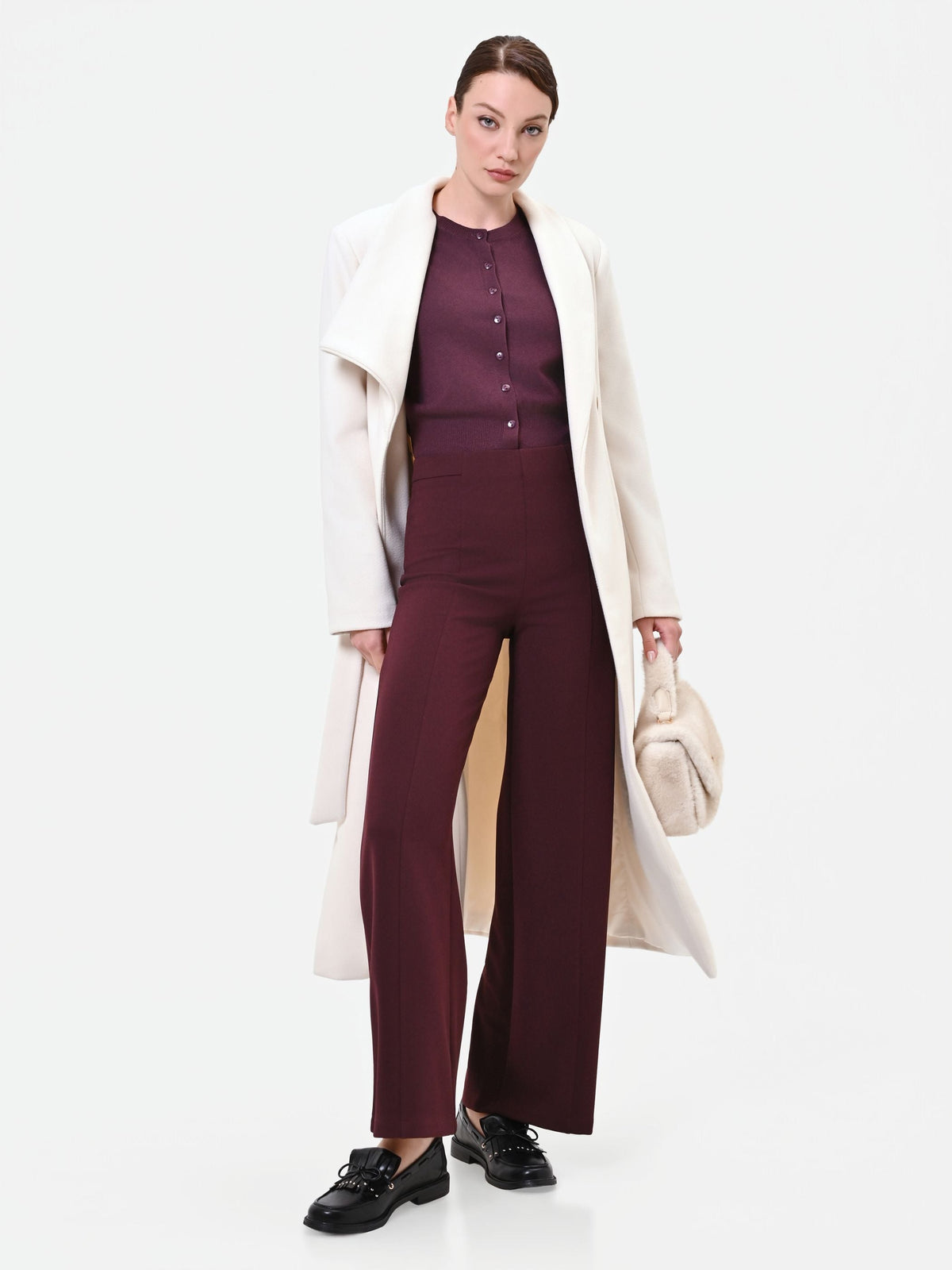 Pantalone a gamba larga bordeaux rosso