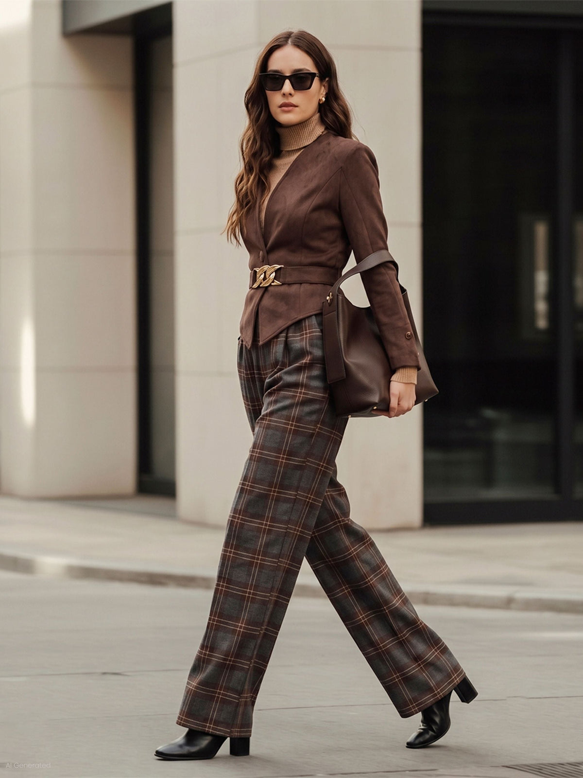 Giacca Marrone con Foulard effetto Camoscio