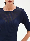 Maglia blu navy a costine con gioco di trasparenze