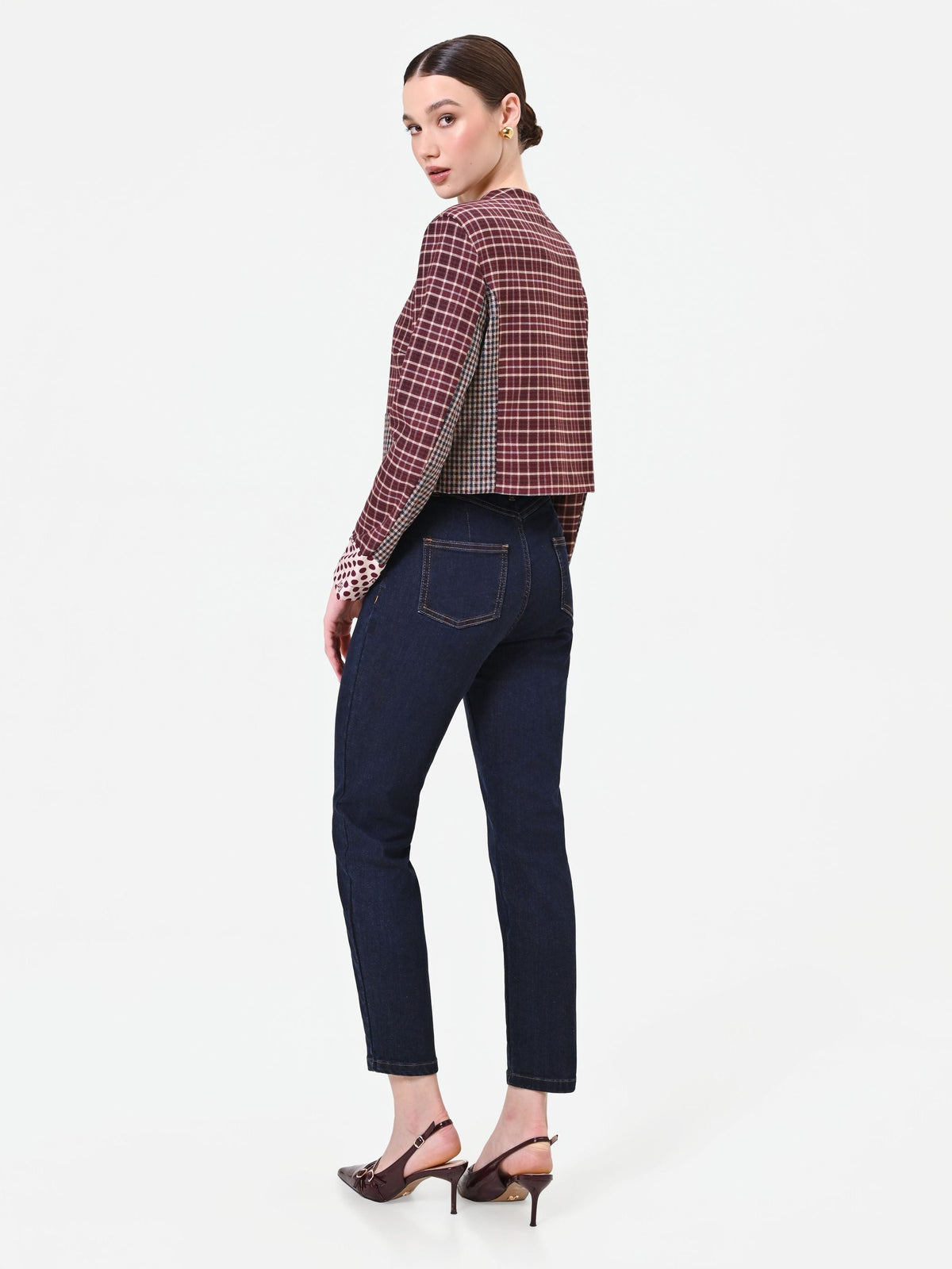Jeans blu navy a vita alta con bottoni