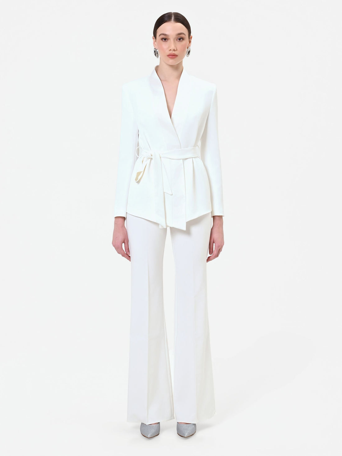 Giacca bianca con revers in raso