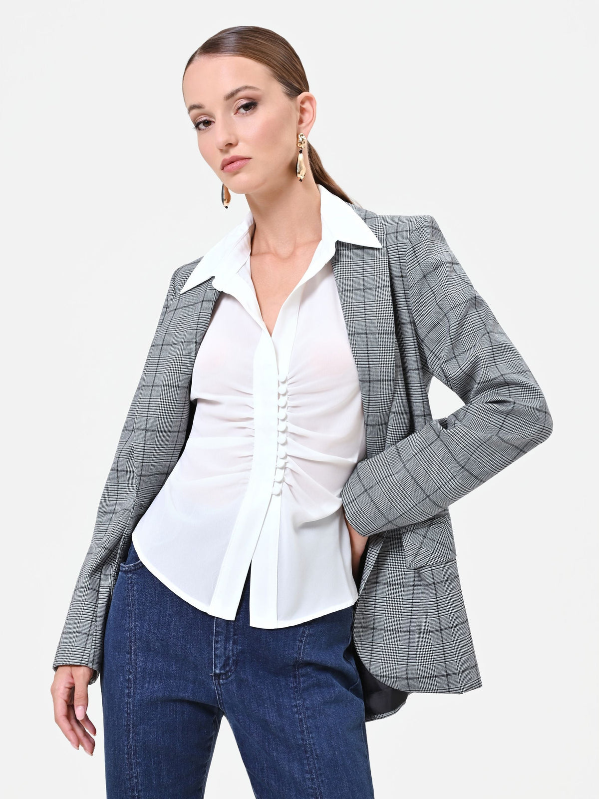 Camicia panna in georgette con drappeggio