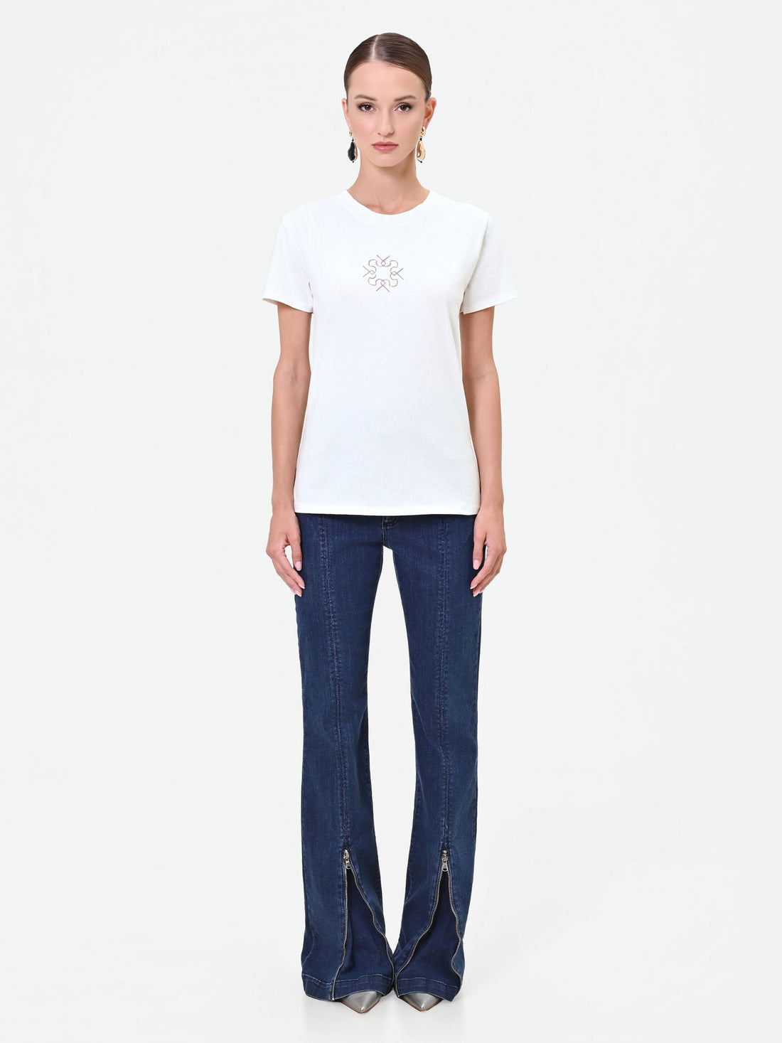 T-shirt panna bianco con dettaglio geometrico